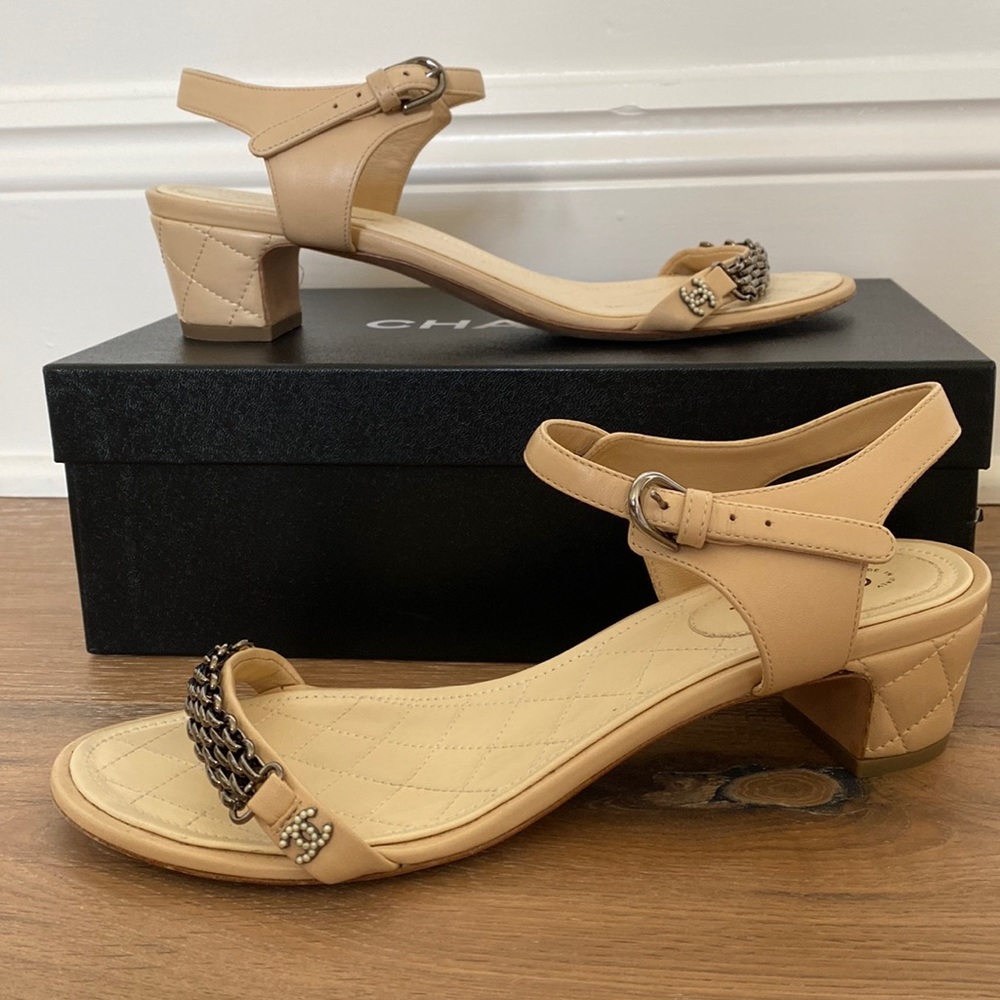Chanel Beige Lambskin Sandals